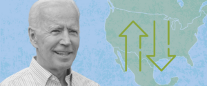 Image shows Joe Biden next to a map of North America