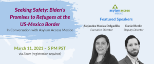 Image is an event banner showing the same event details as written in the post and photos of the speakers, Alejandra Macías and Daniel Berlin